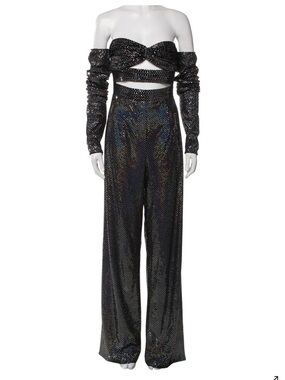 Bronx and Banco Black Holographic Wide-Leg Jumpsuit
